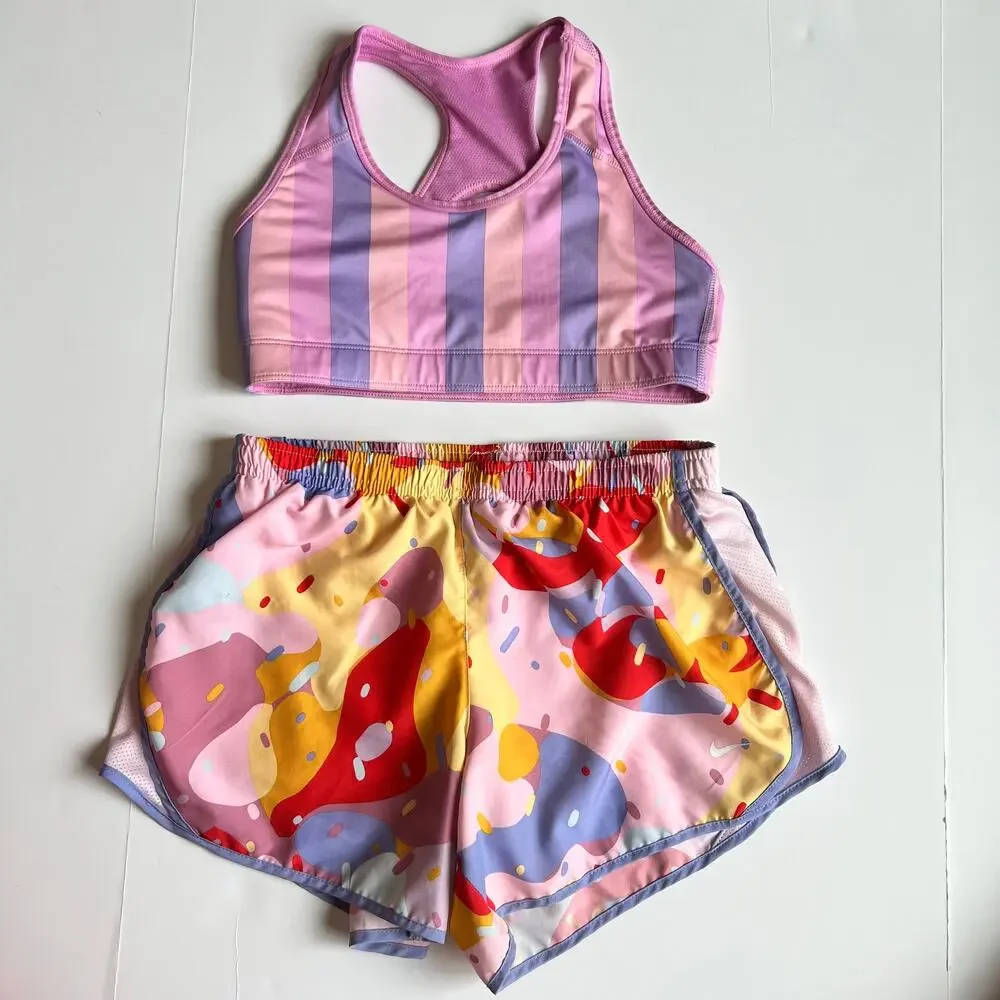Nike Athletic Shorts & Striped Sports Bra - Picture 2 of 14